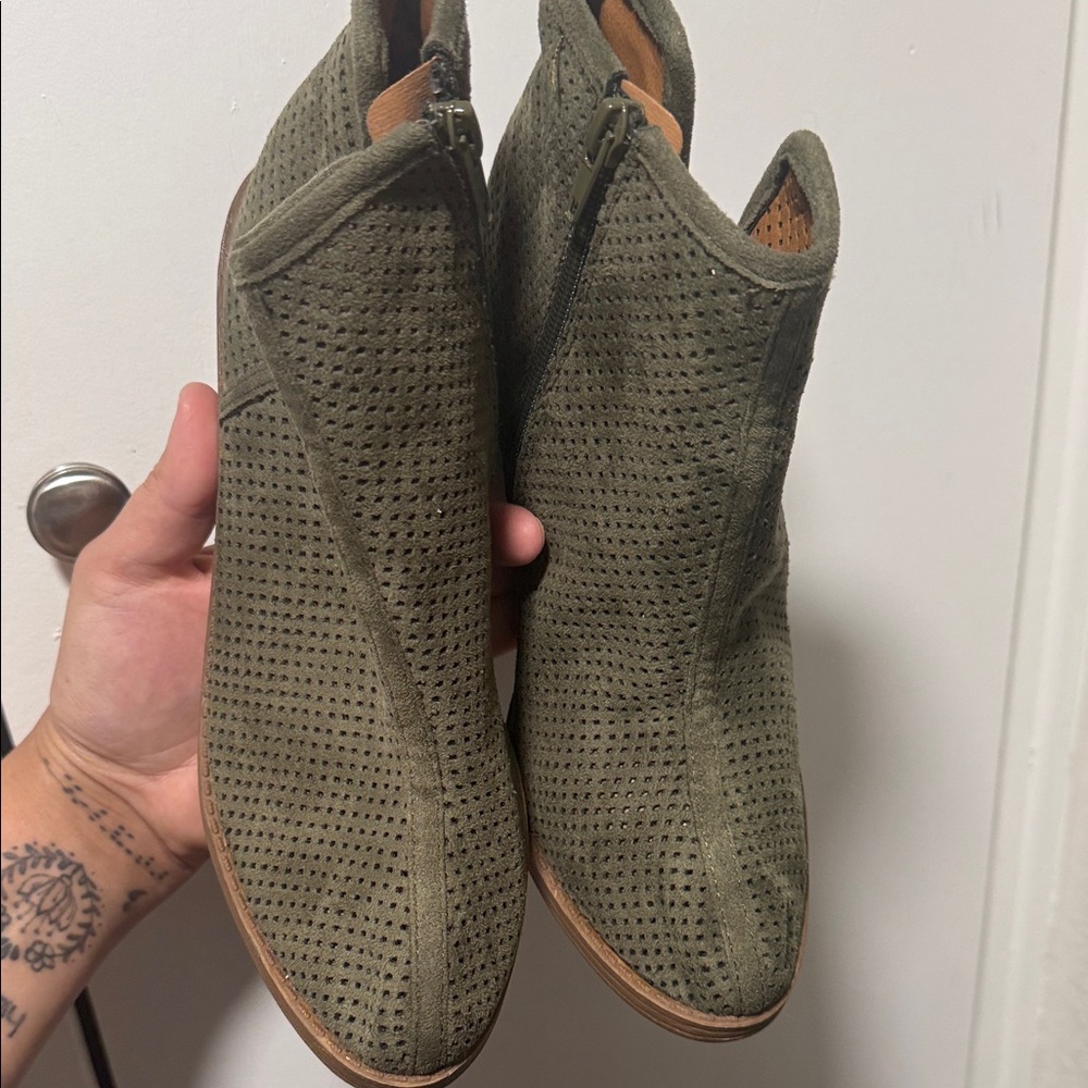 Soda Olive Green Perforated Suede Ankle Boots
